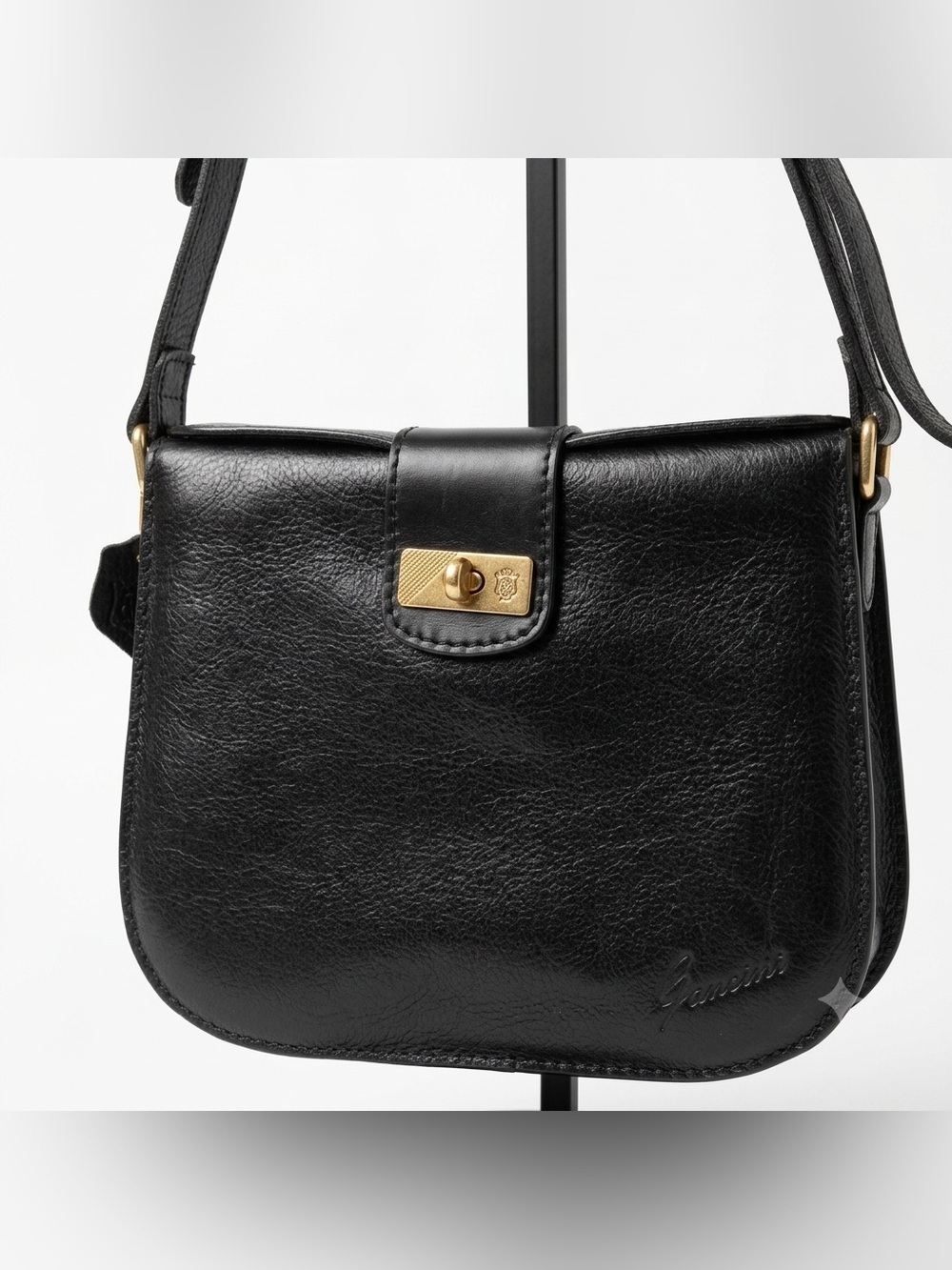 Vintage Black Pebbled Leather Crossbody Shoulder Bag